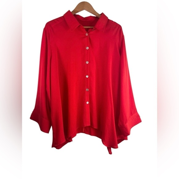 fridaze Tops - NWT Fridaze Diamond Button-Up Linen Shirt Wrinkle Resistant Plus Size 2X Orange